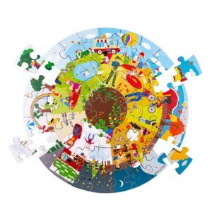 Kinderpuzzel in opbouw met kleurrijke seizoensillustraties