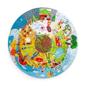 Volledig geassembleerde ronde Bigjigs kinderpuzzel met seizoenen en natuur