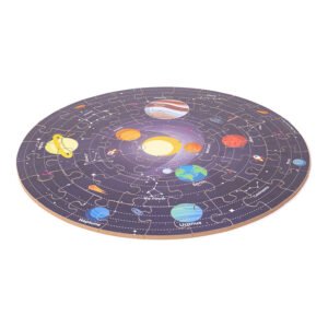 Ronde Bigjigs ruimte-puzzel met planeten en sterrenbeelden compleet gelegd