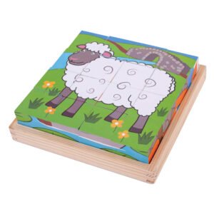 Bigjigs schaap puzzel in groene wei met bloemen