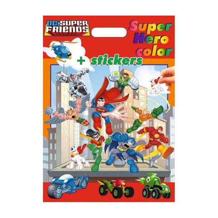 Kleurboek en stickerpakket met DC Super Friends superhelden voor kinderen DC Superfriends Super Hero Kleur- en Stickerboek