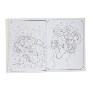 Ingekleurde pagina's uit DC Super Friends kleurboek met Aquaman en Mr. Freeze onder water