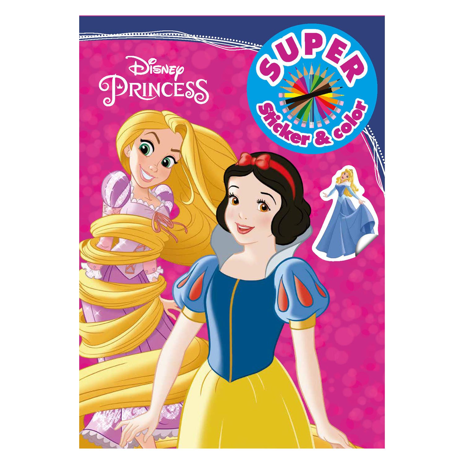 boek-specials-nederland-bv-disney-princess-kleurboek-sneeuwwitje-rapunzel Disney Princess kleur- en stickerboek met Sneeuwwitje en Rapunzel op roze achtergrond Disney Princess Sticker & Color Kleurboek