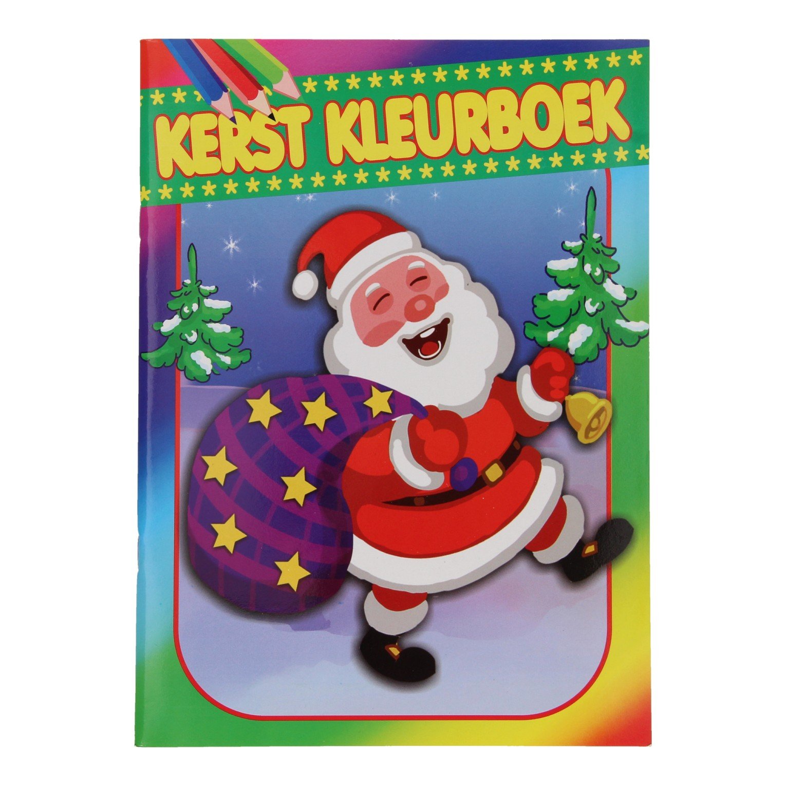 boek-specials-nederland-bv-kerst-kleurboek-vrolijke-kerstman-met-bel-en-cadeautas Vrolijk kerst kleurboek met kerstman die een bel en een cadeautas vasthoudt Kerst Kleurboek