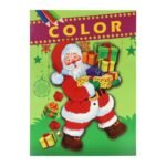 Kerstkleurboek omslag met vrolijke kerstman en stapel cadeaus Kleurboek Kerst