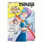 Kleurrijke manga cover met vrouwelijke samoerai en stripboekstijl effecten Manga Color Action Kleurboek