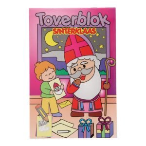 Sinterklaas toverblok met kind dat tekening geeft aan Sinterklaas bij cadeautjes Sinterklaas Toverblok
