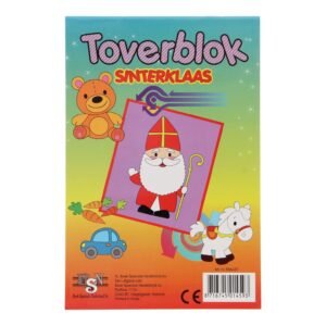 Sinterklaas toverblok met kleurrijke illustraties van Sinterklaas, paard en speelgoed
