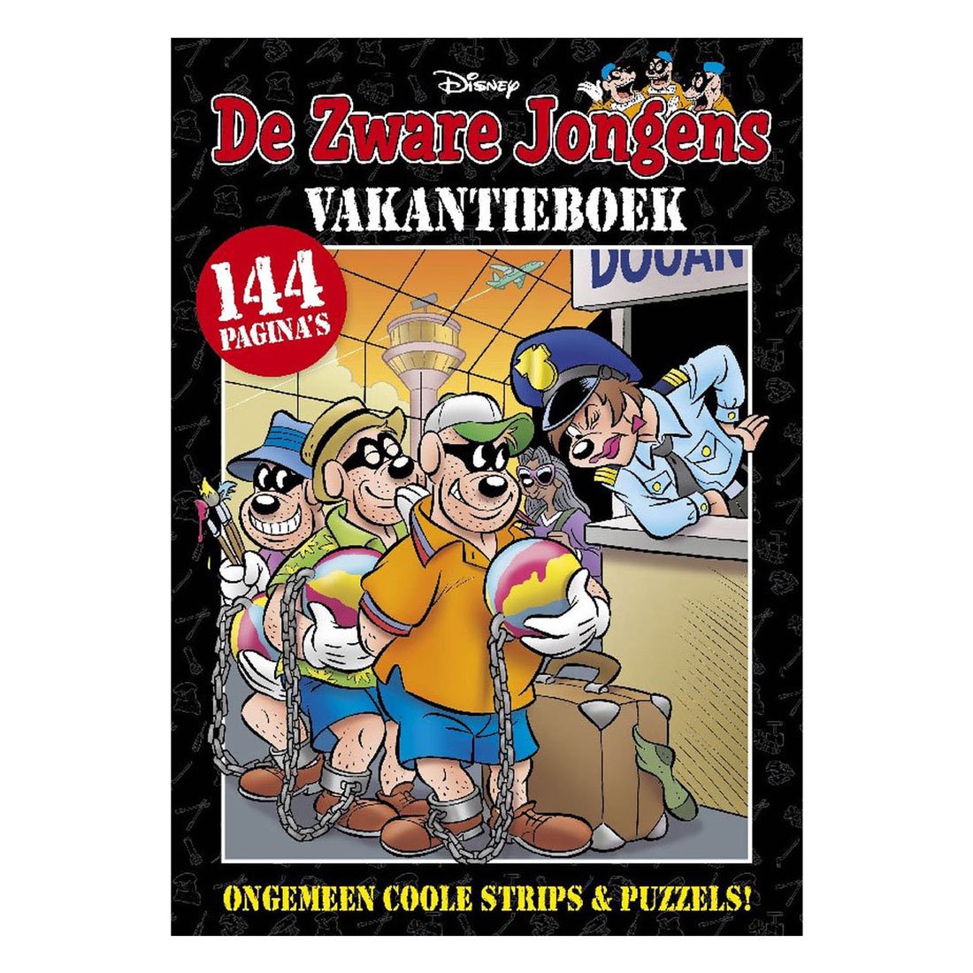 boek-specials-nederland-bv-zware-jongens-vakantieboek-strip-puzzels-144-paginas Omslag van De Zware Jongens vakantieboek met stripfiguren op de luchthaven en 144 pagina's strips en puzzels De Zware Jongens Vakantieboek