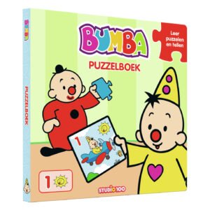 Schuine voorkant van Bumba puzzelboek met Bumba en Bumbalu en puzzelstuk