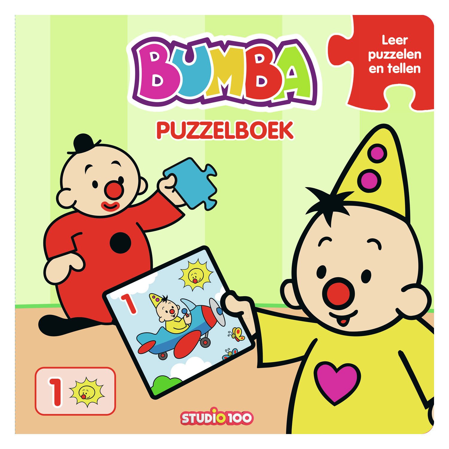 bumba-puzzelboek-voorkant-studio100 Voorkant van Bumba puzzelboek met Bumba en Bumbalu, Studio 100 logo