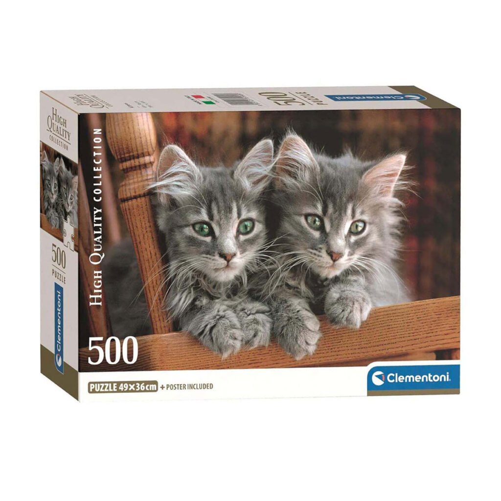 Clementoni Legpuzzel Kittens puzzeldoos met afbeelding van twee pluizige grijze kittens