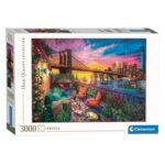 Clementoni Legpuzzel Manhattan Balcony Sunset 3000st. puzzeldoos met kleurrijke illustratie van New York en Brooklyn Bridge