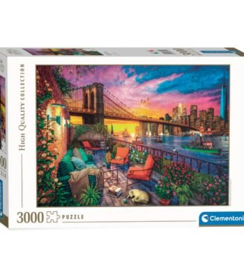 Clementoni Legpuzzel Manhattan Balcony Sunset 3000st. puzzeldoos met kleurrijke illustratie van New York en Brooklyn Bridge