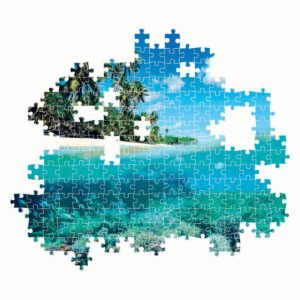 Onvoltooide legpuzzel met tropisch eiland en onderwaterkoraal