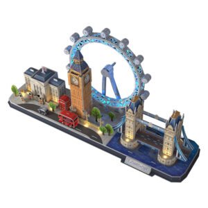 3D puzzel van Londen met de London Eye, Big Ben en Tower Bridge verlicht in detail