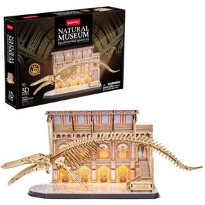 Cubic Fun 3D puzzel Natural Museum Hout Blauwe Vinvis LED set met walvisskelet en museumdecor, inclusief verpakking