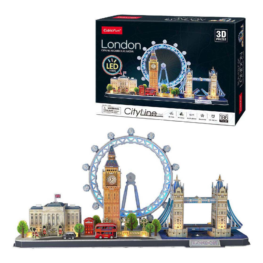 cubicfun-london-cityline-3d-puzzel-met-verpakking Cubic Fun 3D puzzel City Line London met LED verlichting inclusief doos en verlichte skyline