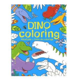 Kleurrijke cover van dinosaurus kleurboek voor kinderen met lachende dino’s Dino Coloring Kleurboek