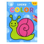 Voorzijde kleurboek Lucky Color met vrolijke slak illustratie Lucky Color 2-3 jaar