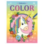 Kleurrijk unicorn kleurboek voor kinderen met regenboogmanen en bloemen op de omslag Unicorn Color Kleurblok