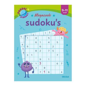 Voorkant van sudoku puzzelboek voor kinderen van 9 tot 11 jaar met vrolijke monsters Puzzelplaneet - Megacoole Sudoku's 9-11 jaar