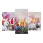 Diamond Painting Drieluik Set - Bloemen afgebeeld op witte achtergrond