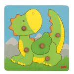 Houten peuterpuzzel met groene dinosaurus van Goki' Goki Houten Noppenpuzzel Draak, 5st.