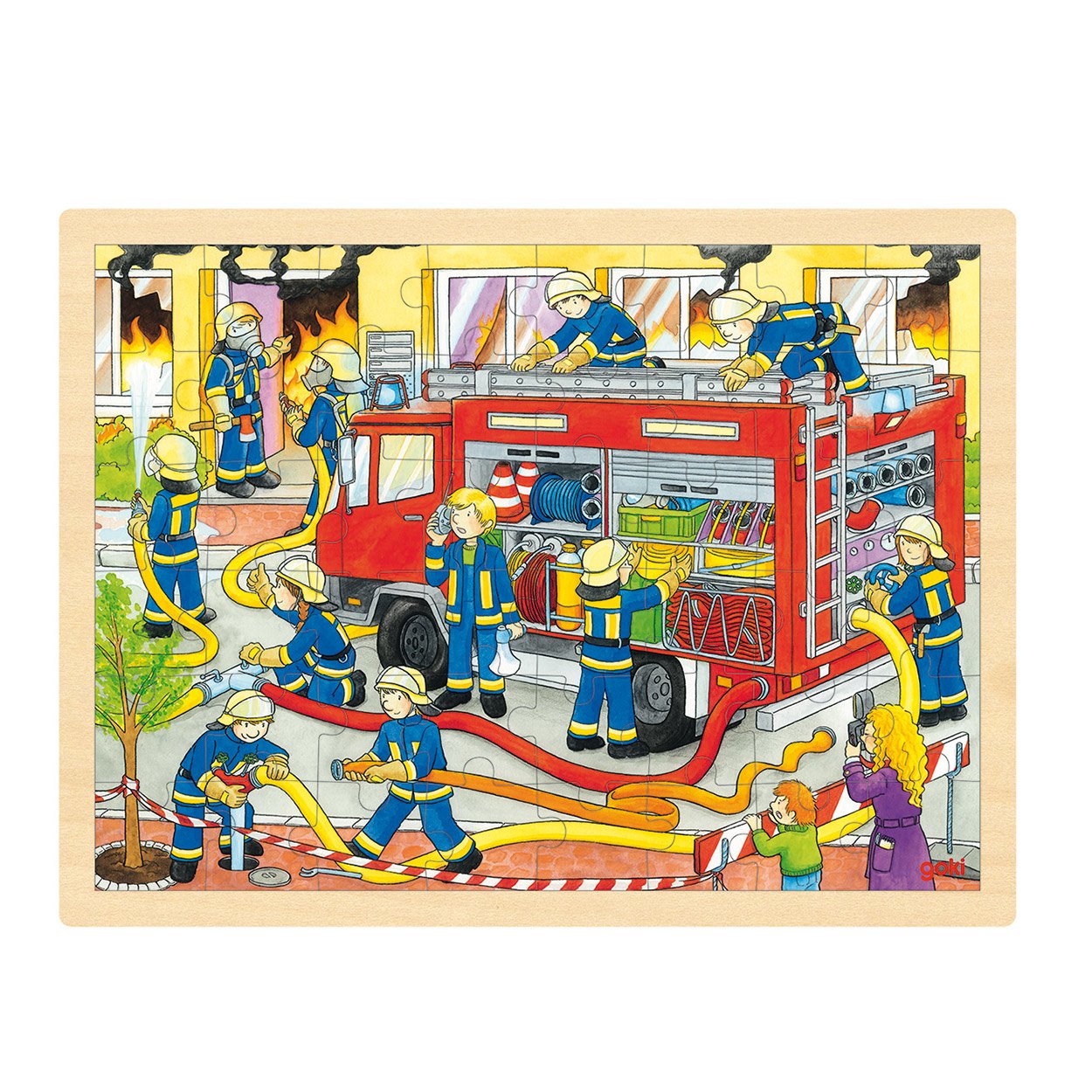 goki-houten-legpuzzel-brandweer-met-kleurrijke-afbeelding Goki Houten Legpuzzel - Brandweer met kleurrijke illustratie van brandweer taferelen