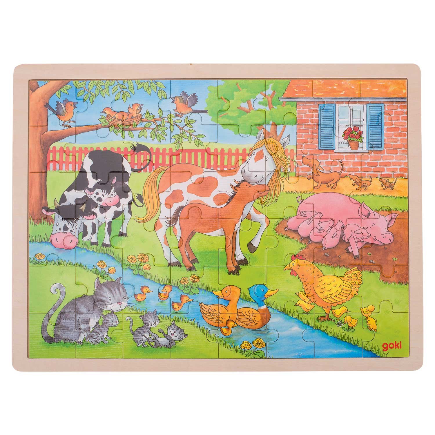 goki-houten-legpuzzel-op-de-boerderij-met-dieren Goki Houten Legpuzzel - Op de Boerderij kleurrijke illustratie met boerderijdieren