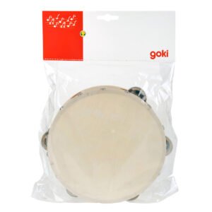 Houten tamboerijn van Goki in plastic verpakking, ideaal voor kinderen