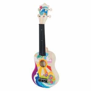 Kleurrijke Goki houten ukelele flower power met hippie bloemenpatroon voor kinderen