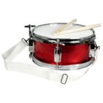Rode Goki Metalen Trommel met witte draagband en houten drumstokken