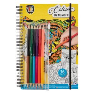 Kleuren op nummer kleurboek met kleurpotloden en kleurrijke omslag