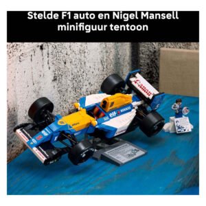 LEGO F1 auto met Nigel Mansell minifiguur en display standaard