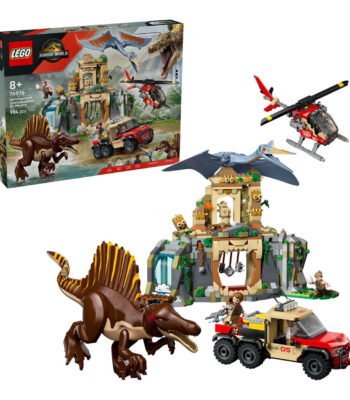 Overzicht LEGO Jurassic World 76976 Spinosaurus en Quetzalcoatlus Luchtmissie bouwset met dinosaurus, voertuig en tempel