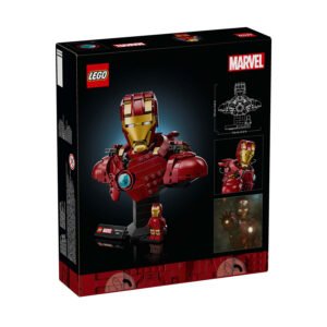 LEGO Marvel Iron Man MK4 bust bouwset achterkant met details en afmetingen