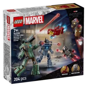LEGO Marvel doos voorkant van set 76320 met Iron Man, War Machine en drones