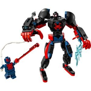 LEGO Spider-Man 2099 en Miles Morales met mechanisch pak in actiepose