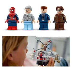 LEGO minifiguren van Spider-Man, tante May, J. Jonah Jameson en Doctor Octopus