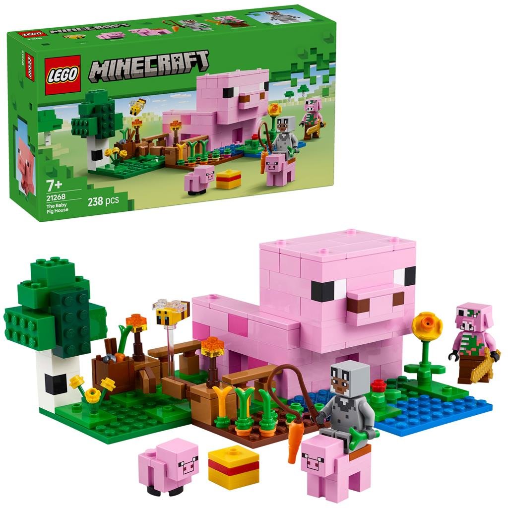 LEGO Minecraft 21268 Het Huis van het Biggetje met bouwset en verpakking in beeld