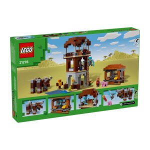 Achterkant van de LEGO Minecraft doos met scènes en speelmogelijkheden