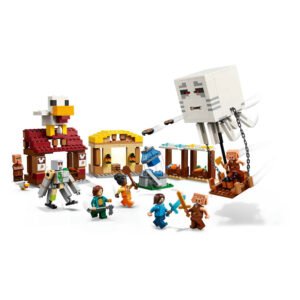LEGO Minecraft dorp in actie met Ghast-aanval en minifiguren