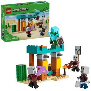 LEGO Minecraft 21267 De Illagers in de Woestijn met verpakking en opgebouwde woestijnpoort in actie