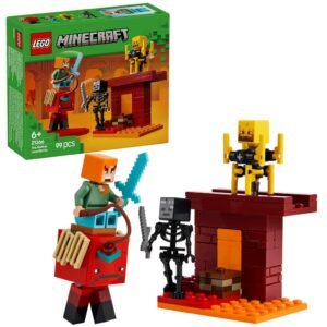 LEGO Minecraft 21266 De Lavastrijd in de Nether set en doos samen afgebeeld met heldere achtergrond