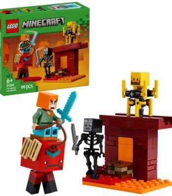 LEGO Minecraft 21266 De Lavastrijd in de Nether set en doos samen afgebeeld met heldere achtergrond
