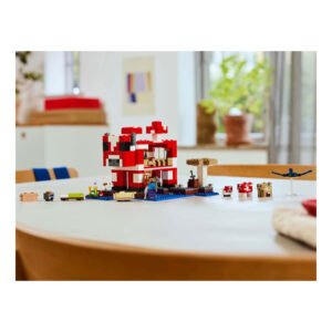 Volledig opgebouwde LEGO Minecraft speelset op tafel