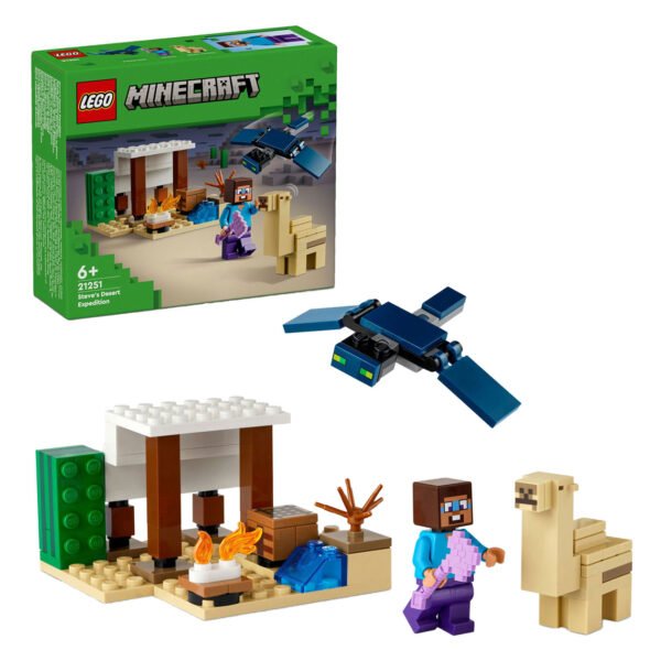 LEGO Minecraft 21251 Steve's Woestijnexpeditie set met Steve, een lama en een vuurplaats