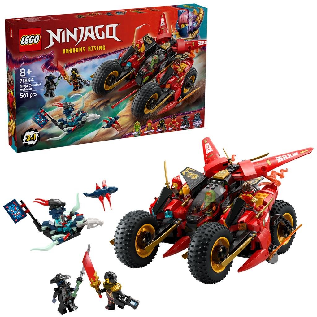 LEGO Ninjago 71844 Ninja Strijdvoertuig bouwset met verpakking en gevechtsvoertuig volledig opgebouwd