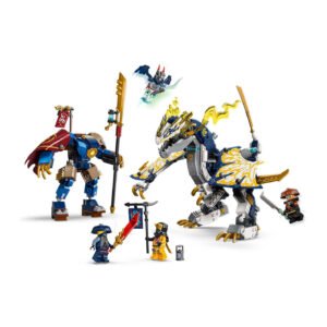Actiescène met LEGO Ninjago draak, mech en helden uit set 71843